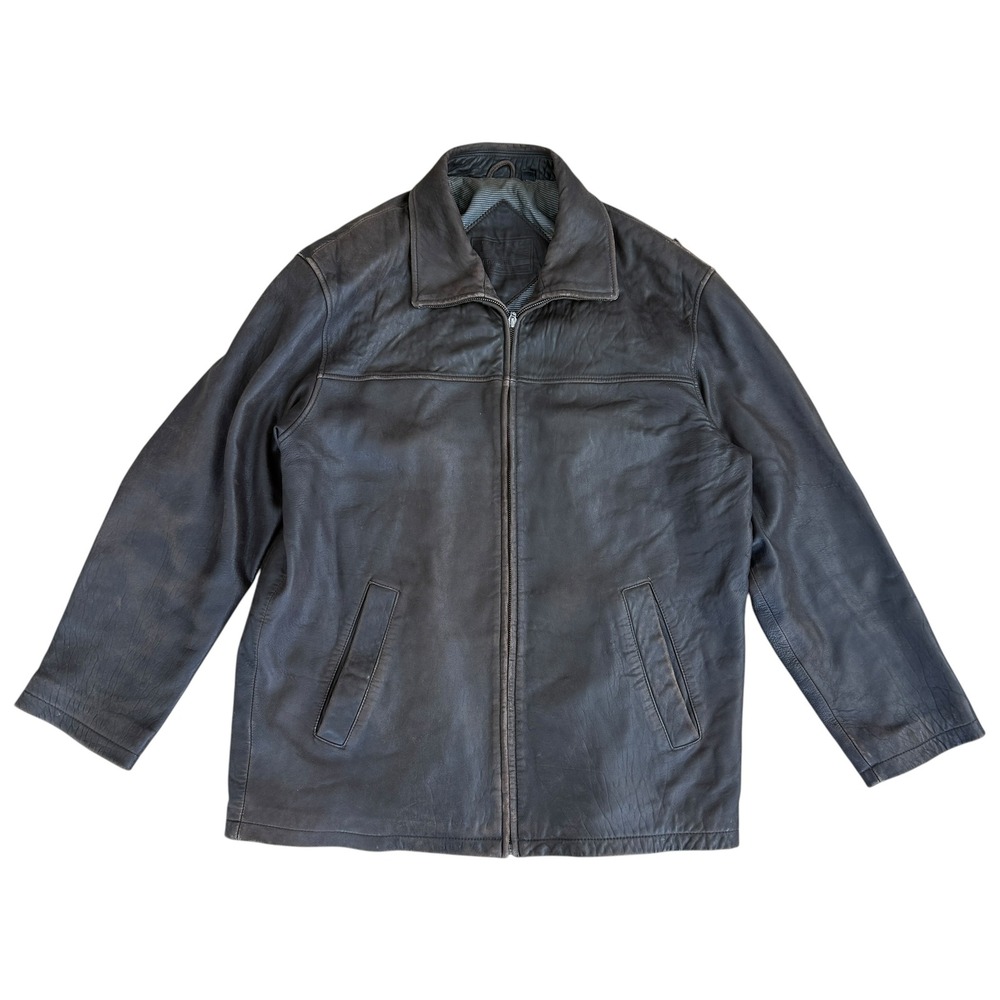 90s Roundtree & Yorke Lambskin Leather Jacket Distressed Racer Large Dark Brown